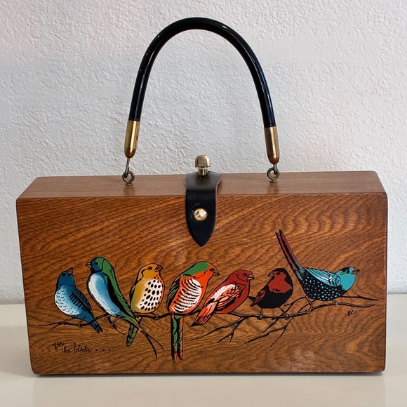 Enid Collins Handbags - Vintage Enid Collins of Texas "For the Birds" Signed Wooden Box Bag Purse 60s
